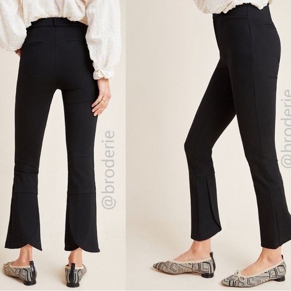 Anthropologie Essential Collection Ponte Knit Tulip Hem Pants Trousers Black 8 - Picture 1 of 11